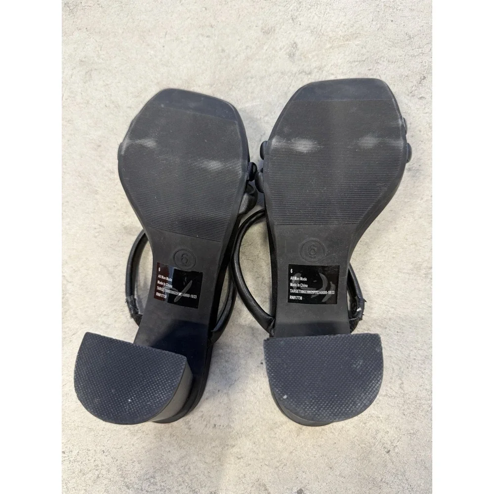 A New Day Women's Black Strappy Slip-On Block Heel Square Toe Sandals Size 6